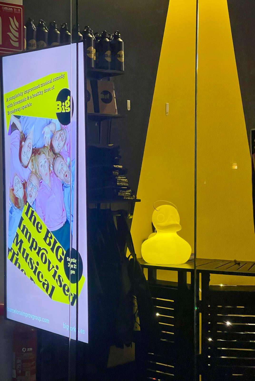 Goodnight Light Duck Duck Lamp small at Barcelona improv group theatre front desk