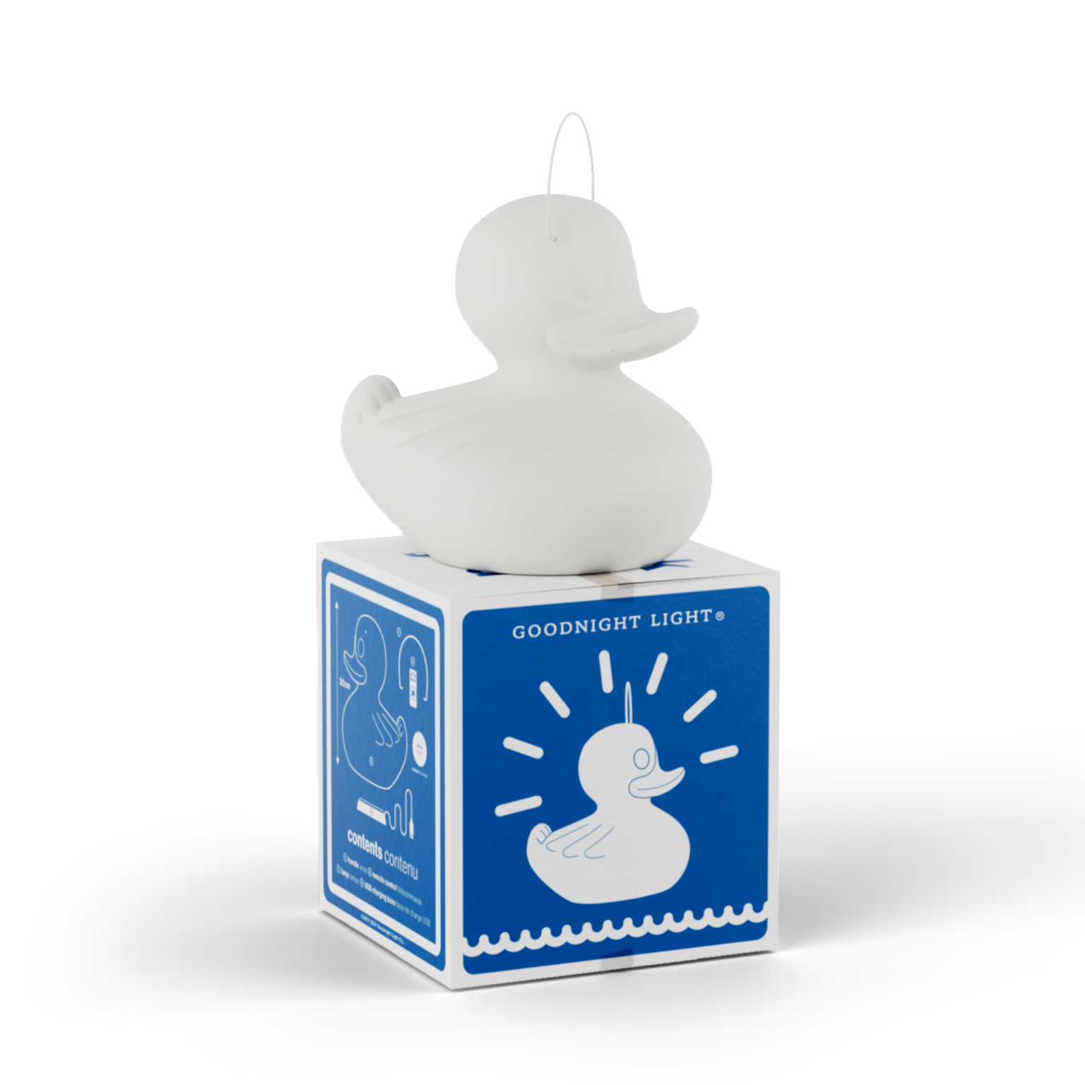 Child-safe white floating duck night light by Goodnight Light for kids pool