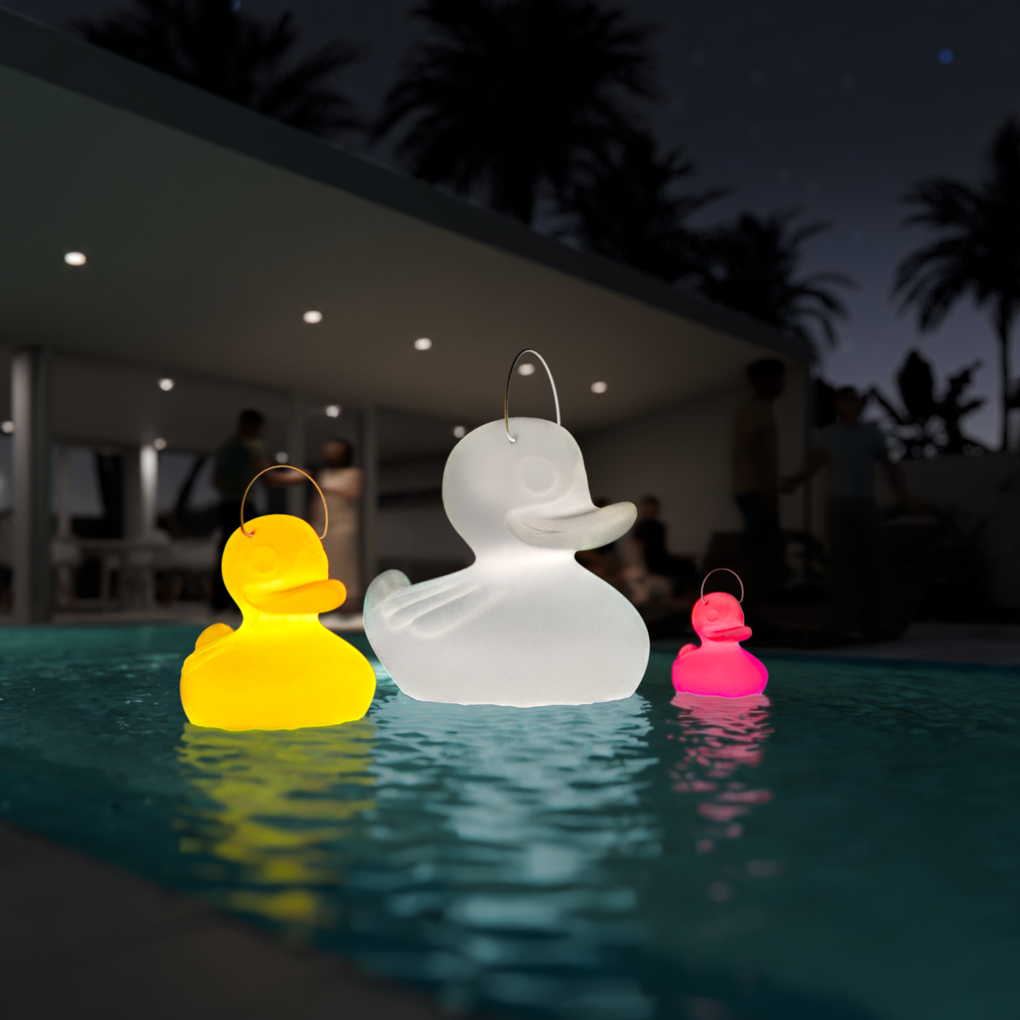 Colorful ducks swimming in pool night light by Goodnight Light
